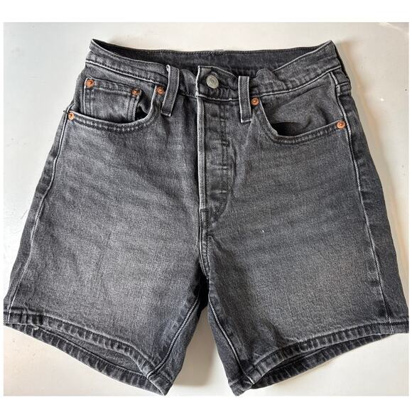 Levis 501 Mid Thigh Black Shorts Womens 25 Button Fly High Rise 5.5" Inseam - Picture 4 of 13